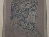 drawing of a man with a turban on his head in a frame