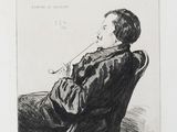 drawing of a man sitting in a chair with a pipe in his mouth