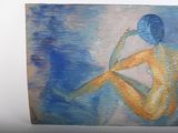 a painting of a woman sitting on the ground