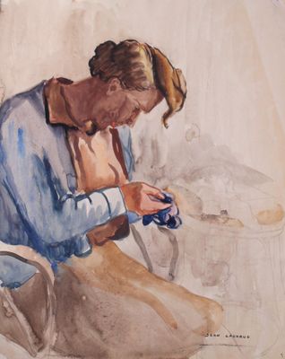 une peinture représentant une femme assise sur une chaise