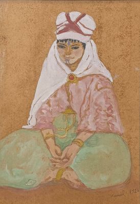 une image d'une peinture représentant une femme assise sur le sol