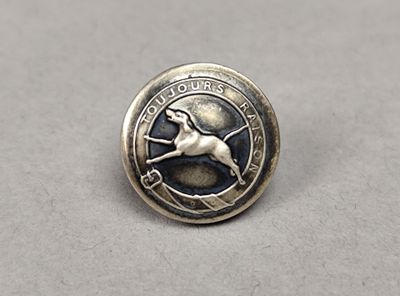 une image représentant un bouton en argent sur lequel figure un cheval vu de profil