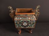 chinese cloissanted cloissanted box on stand with floral decoration
