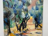 tableau représentant un tableau d'arbres dans un champ, avec le ciel en arrière-plan