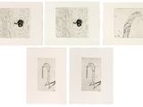 six drawings of a woman in a hat and a man in a suit