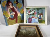 deux tableaux représentant une femme en robe rouge et un tableau représentant une femme en robe rouge