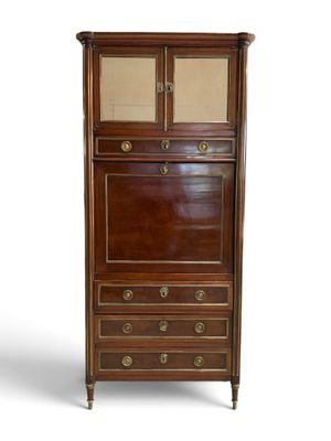 an image of a tall wooden cabinet with glass doors