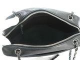 a black purse with a chain hanging out of it