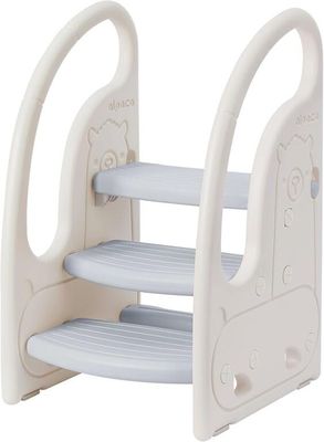 white plastic three - tiered baby bathtub with a baby ' s foot