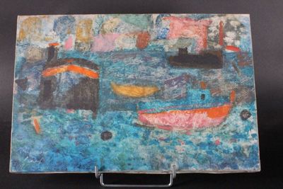 Ecole moderne Bateaux Huile sur toile, trace de signature en…