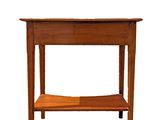 an image of a wooden table with a shelf on top of it