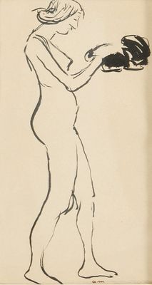 une image représentant le dessin d'une femme tenant un bol