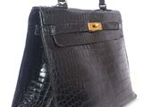 an image of a black crocodile skin handbag on a white background