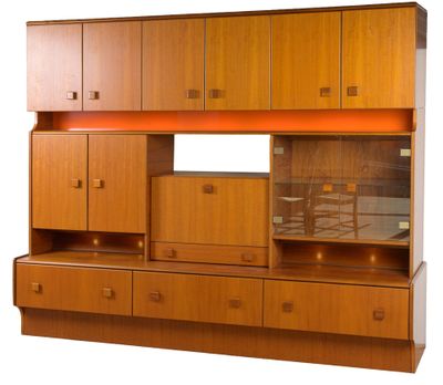 an image of a wooden cabinet with drawers and drawers