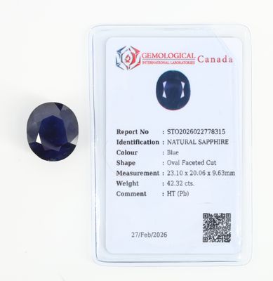 un gros plan d'un saphir bleu sur lequel est apposée une étiquette de prix