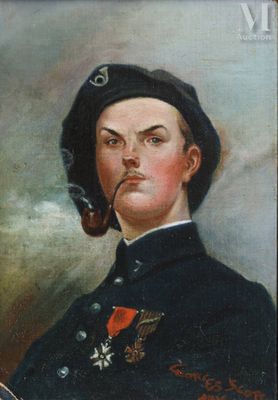 portrait d'un homme en uniforme militaire, une pipe à la bouche