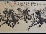 chinese ink painting of four horses galloping in the wind