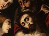 an image of a painting of a group of people with a man on the cross
