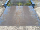 a metal ramp that has a plant growing out of it