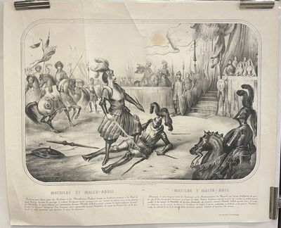 a drawing of a man on a horse being chased by a man on a horse