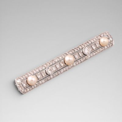 Broche barrette perles et diamants