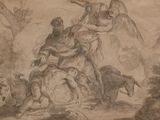 an image of a drawing of a man on a horse and a woman on a horse