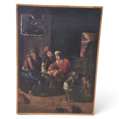 an old painting of a group of men sitting in a room