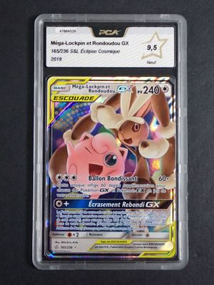 a close up of a pokemon card in a plastic case