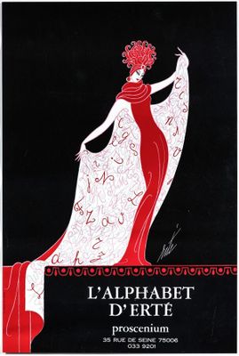a black and red poster with a woman in a red dress