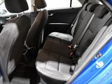 a blue car with a black seat belt in the back of it
