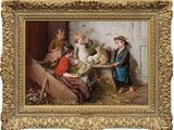 une image représentant un tableau où l'on voit un groupe d'enfants dans une grange