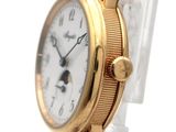 a gold wrist watch with a white face on a clear watch band