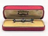 an image of a silver and blue bead bracelet in a red case