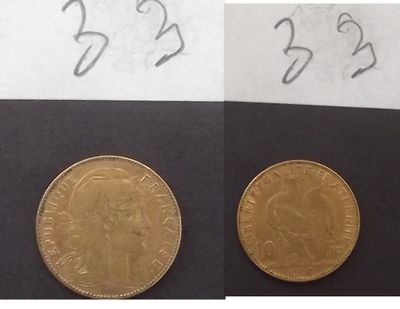 trois images différentes d'une pièce d'or sur laquelle est représentée une femme
