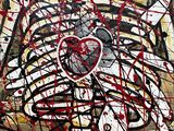 an image of a painting with lots of red paint on it