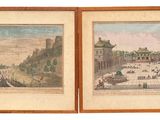 pair of 19th century watercolor paintings of a palace and courtyard