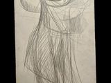 an old drawing of a woman with a hat on her head
