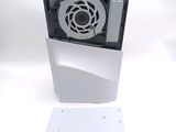 a white computer with a fan on top of it