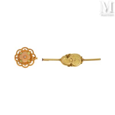 a pair of yellow gold earrings with a flower design