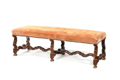 an image of a bench made of wood with a brown upholstered seat