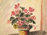 a painting of a potted plant sitting on a table