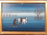 un tableau représentant des chevaux tirant une calèche dans laquelle se trouve un homme