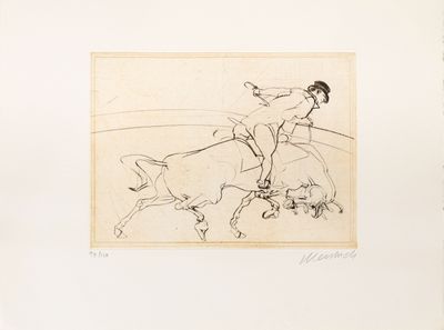 une image représentant un dessin d'un homme chevauchant un taureau