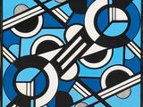une image représentant une peinture abstraite bleue et noire avec des cercles