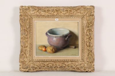 a picture of a painting of a bowl and some fruit