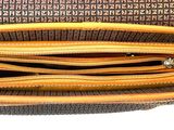 a purse that is open on a white surface