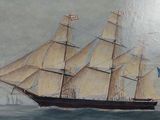 tableau représentant un grand voilier en pleine mer, arborant un pavillon