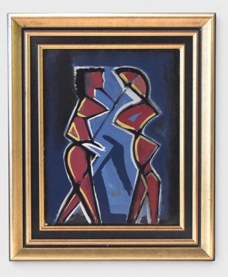an image of a painting of two women in red and blue
