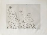un dessin représentant un homme et une femme assis par terre