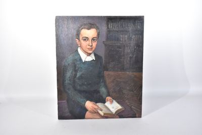 tableau représentant un homme assis sur un canapé, tenant un livre